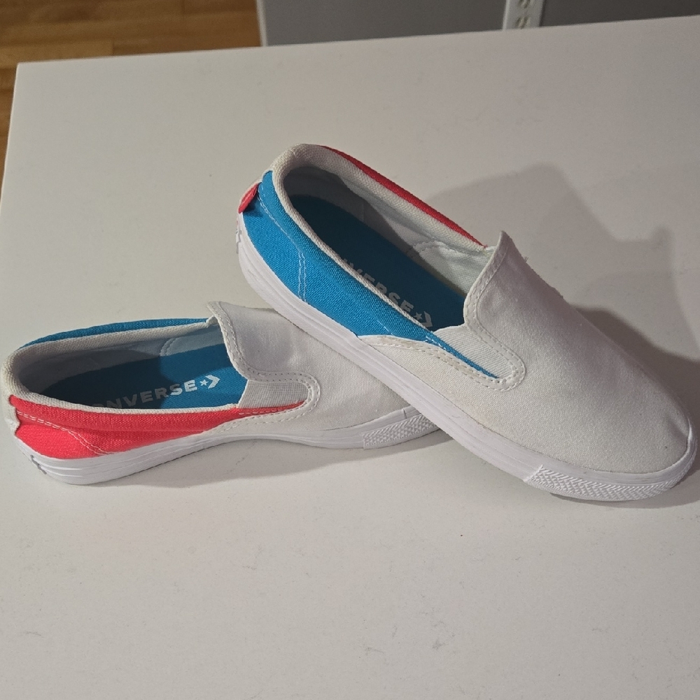 Converse CTAs Slip-On Sneakers - White, Blue, and Pink Sizex8.5